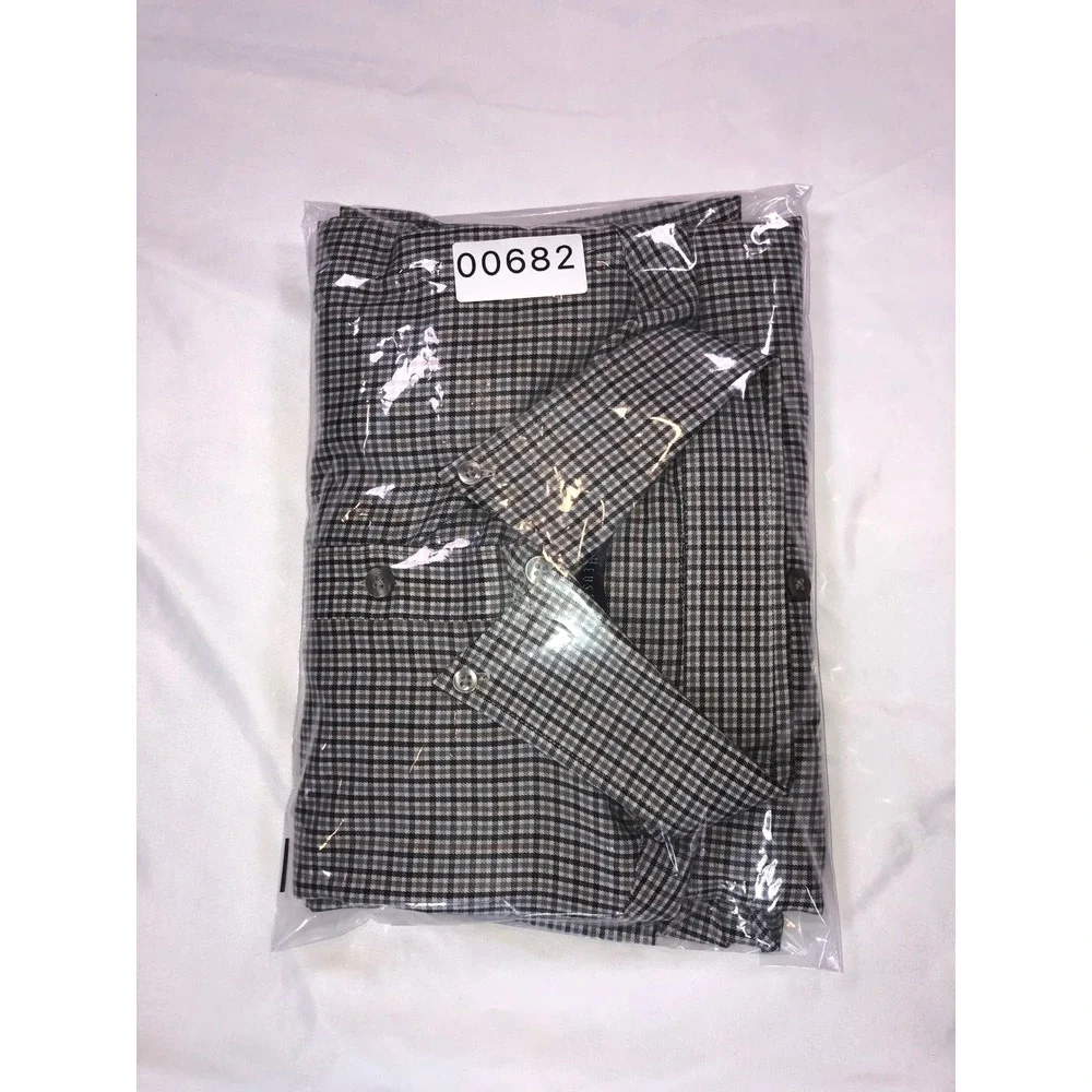 Van Heusen Mens Brown Micro Check Button Down Shirt Long Sleeve Size M 15-15.5